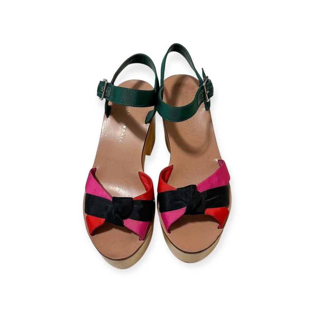 Loeffler Randall Elsa Platform Sandals Wood Clog Multi Silk Knot Heel Size 6 - Picture 5 of 16